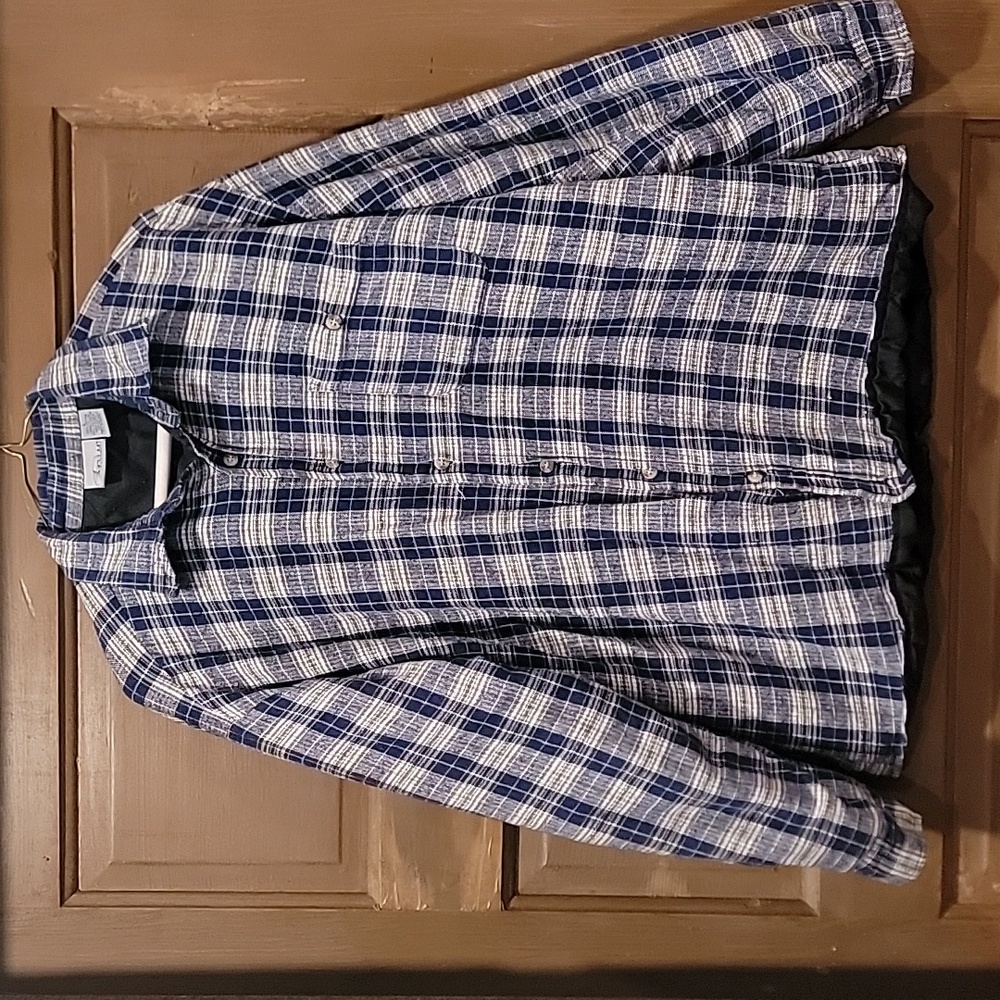 Casual Plaid Shirt Jacket in Navy and White